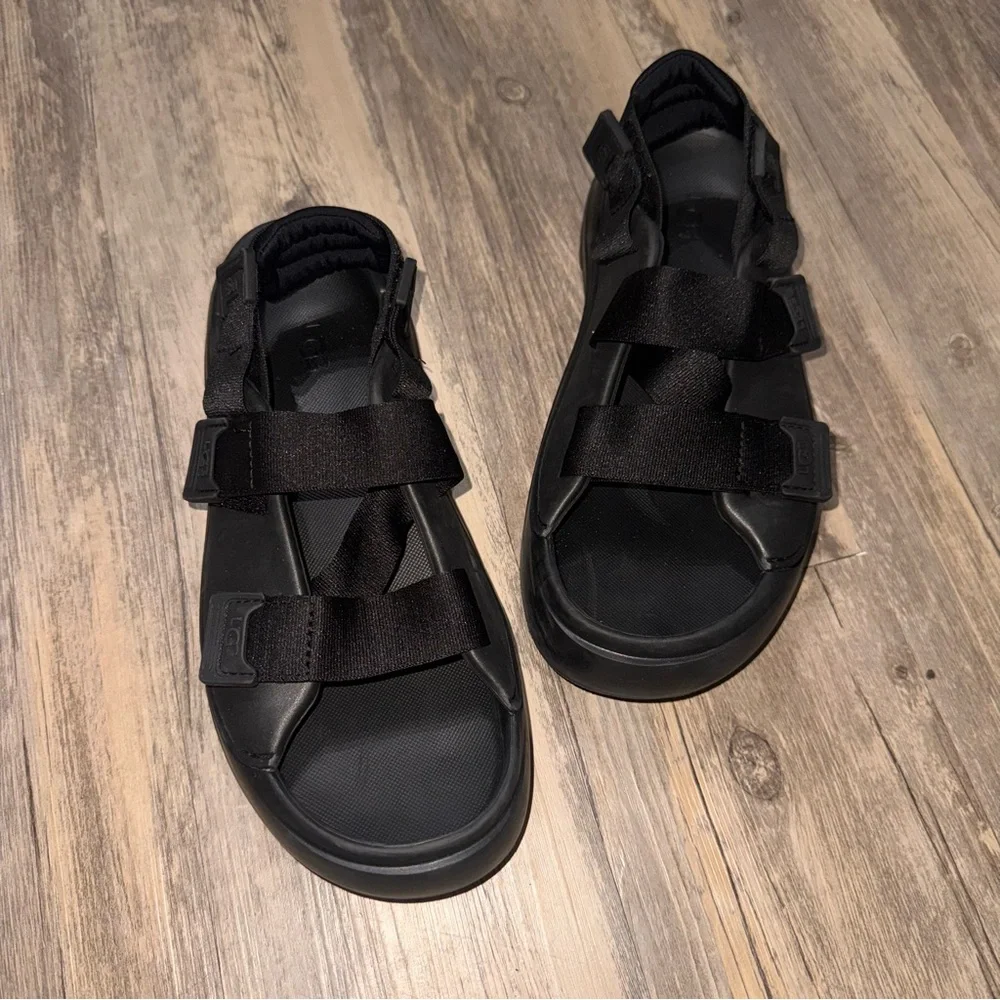 UGG Black Chunky Stratus Platform Sandals